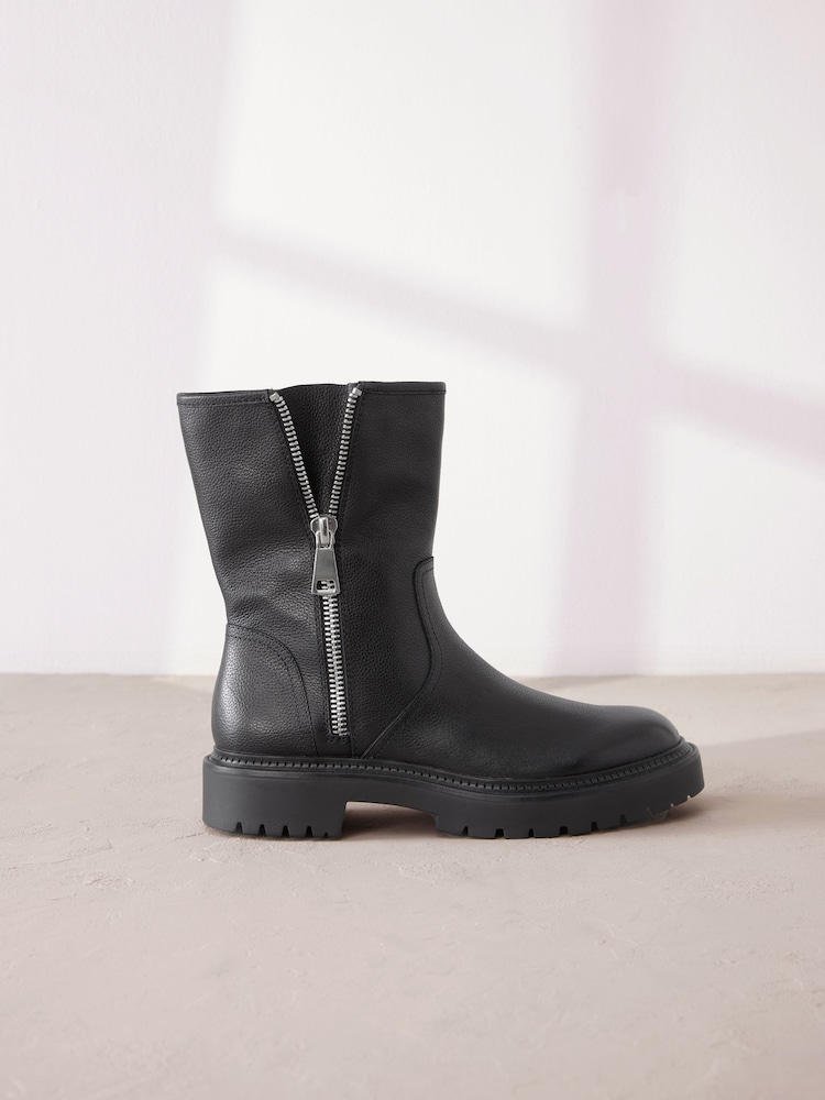 Black Leather Forever Comfort® Ankle Zip Biker Boots - Image 2 of 9