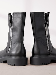 Black Leather Forever Comfort® Ankle Zip Biker Boots - Image 3 of 9