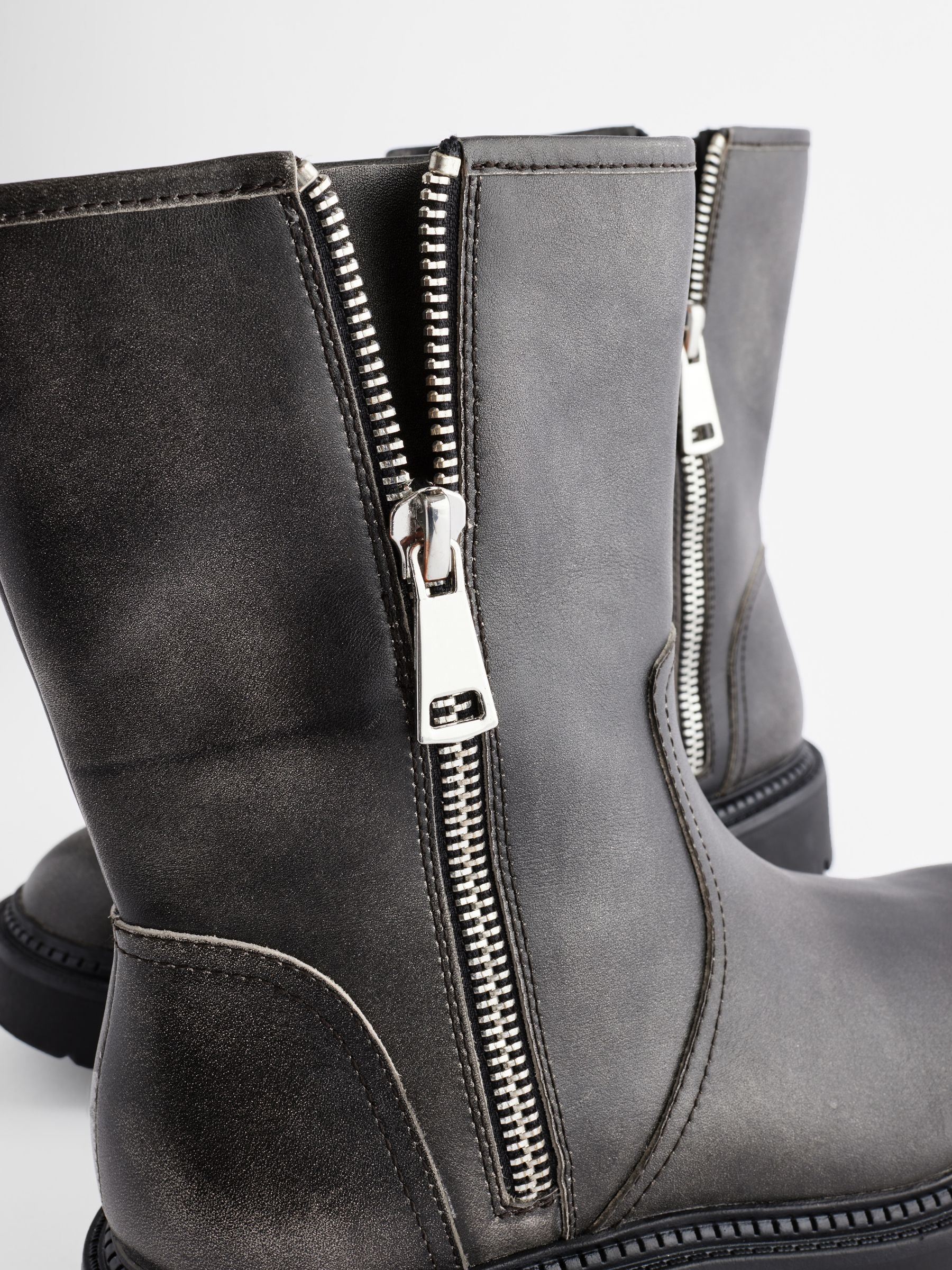 Buy Black Leather Forever Comfort Ankle Zip Biker Boots from the Next UK online shop