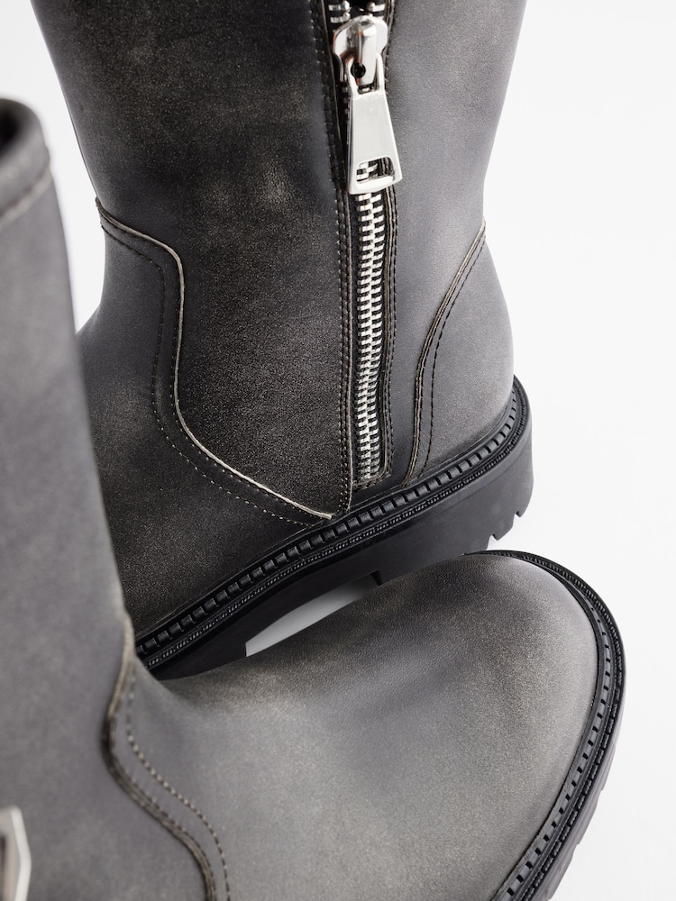 جلد أسود - بوت Biker بسحّاب بطول الكاحل من ®Forever Comfort - صورة 8 من 8