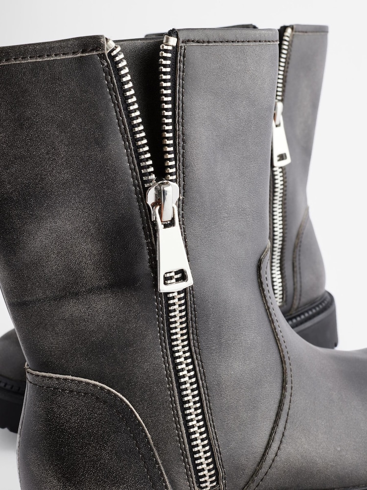 Black Leather Forever Comfort® Ankle Zip Biker Boots - Image 9 of 9