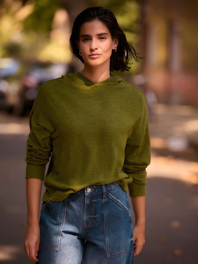 Olive Green Lightweight Jersey Cosy Hoodie - Image 1 of 6