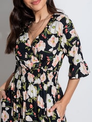 Pour Moi Black Multi Floral Carmen Fuller Bust Elasticated Neckline Midaxi Dress - Image 2 of 4