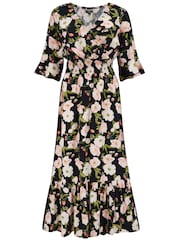 Pour Moi Black Multi Floral Carmen Fuller Bust Elasticated Neckline Midaxi Dress - Image 3 of 4
