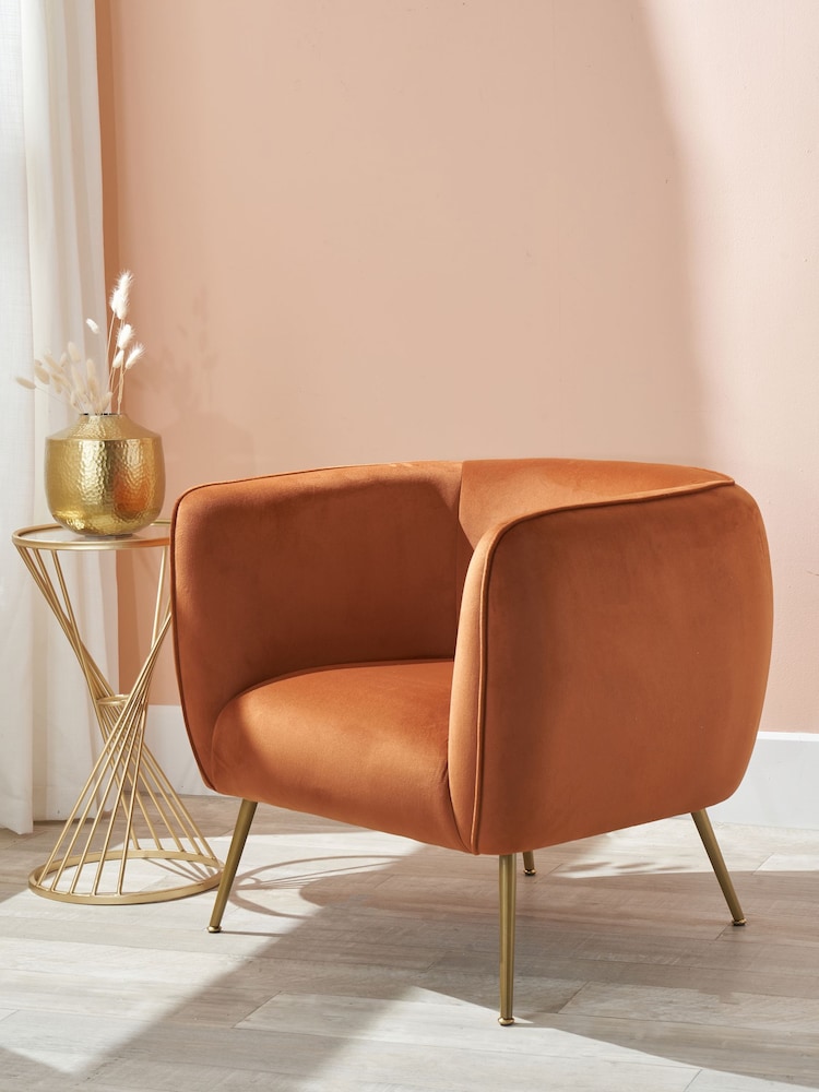 Pacific Tobacco Orange Lucca Velvet Chair - Image 1 of 6