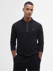 Barbour® International Marshall Long Sleeved Zipped 100% Cotton Polo Shirt - Image 1 of 6