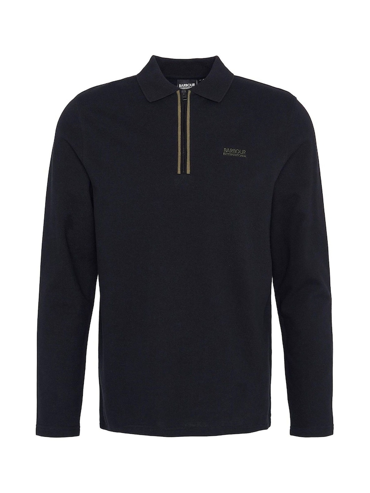 Barbour® International Marshall Long Sleeved Zipped 100% Cotton Polo Shirt - Image 6 of 6