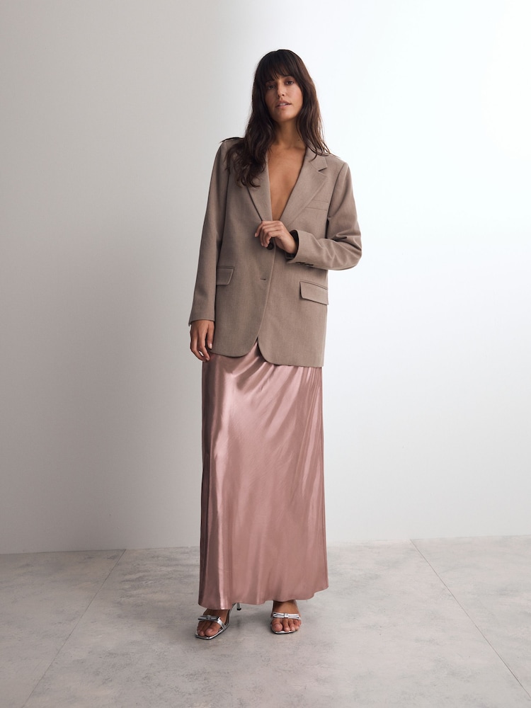 Rose Gold Satin Foil Midi Skirt - Image 1 of 7 Rose Gold Satin Foil Midi Skirt - Image 1 of 7