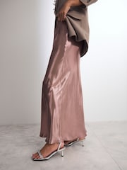 Rose Gold Satin Foil Midi Skirt - Image 2 of 7