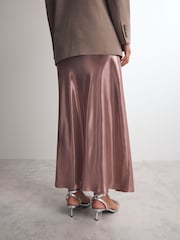 Rose Gold Satin Foil Midi Skirt - Image 3 of 7