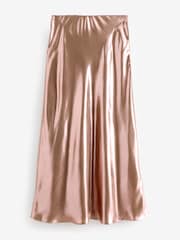 Rose Gold Satin Foil Midi Skirt - Image 5 of 7