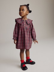 Red Tartan Long Sleeve 100% Cotton Peter Pan Collar Dress (3mths-8yrs) - Image 1 of 10