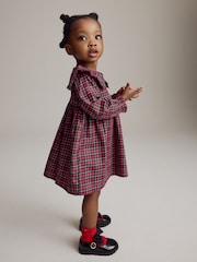 Red Tartan Long Sleeve 100% Cotton Peter Pan Collar Dress (3mths-8yrs) - Image 4 of 10
