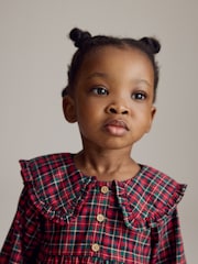 Red Tartan Long Sleeve 100% Cotton Peter Pan Collar Dress (3mths-8yrs) - Image 5 of 10