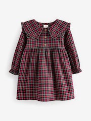 Red Tartan Long Sleeve 100% Cotton Peter Pan Collar Dress (3mths-8yrs) - Image 6 of 10