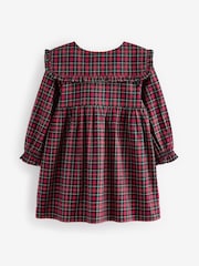 Red Tartan Long Sleeve 100% Cotton Peter Pan Collar Dress (3mths-8yrs) - Image 7 of 10