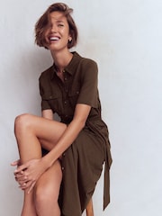 Boden Brown Mavis Midi Jersey Shirt Dress - Image 1 of 5