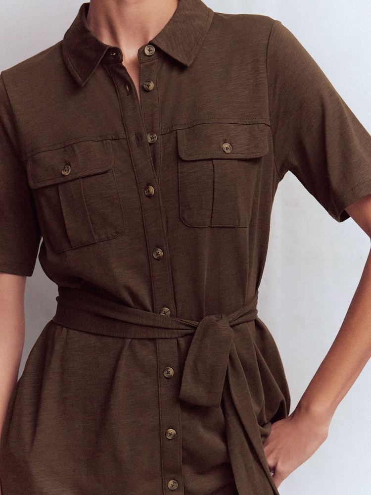 Boden Brown Mavis Midi Jersey Shirt Dress - Image 2 of 5 Boden Brown Mavis Midi Jersey Shirt Dress - Image 2 of 5
