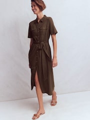 Boden Brown Mavis Midi Jersey Shirt Dress - Image 4 of 5