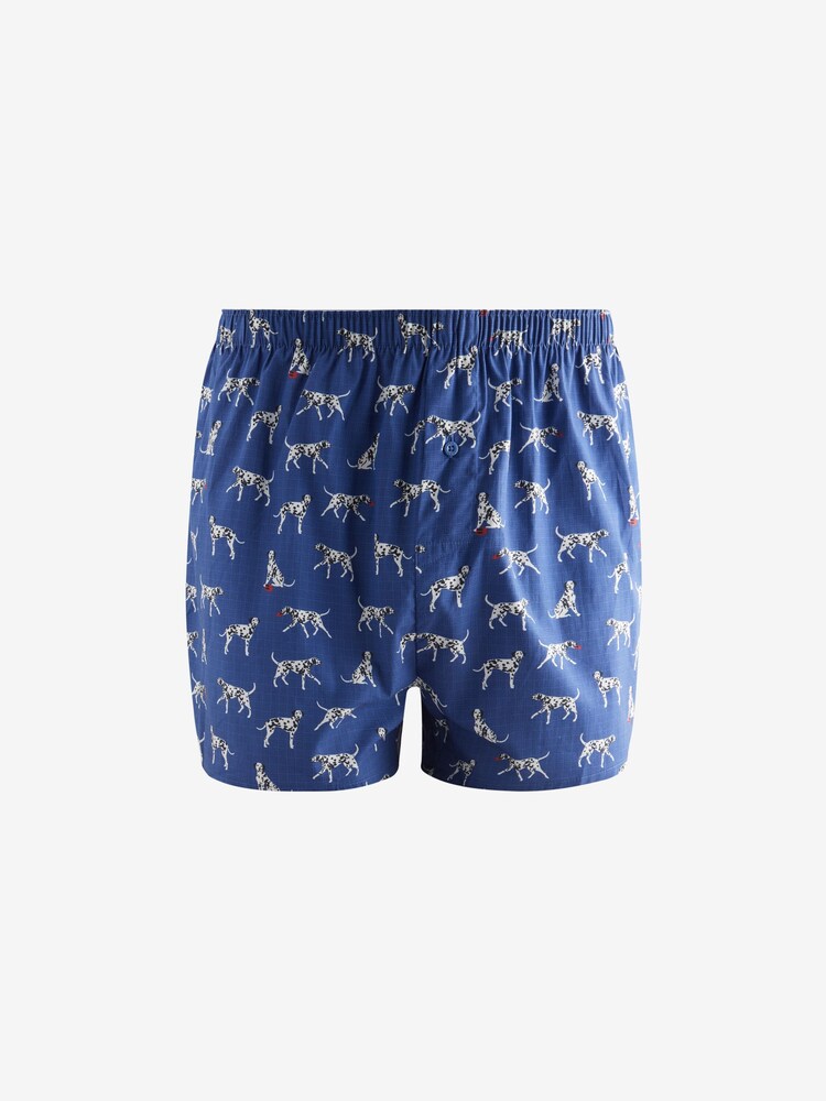 Navy Blue/Red Dog Print 4 pack Woven Pure 100% Cotton Boxers - Image 2 of 7