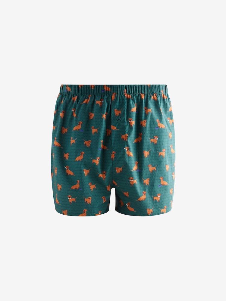 Navy Blue/Red Dog Print 4 pack Woven Pure 100% Cotton Boxers - Image 5 of 7