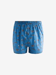 Navy Blue/Red Dog Print 4 pack Woven Pure 100% Cotton Boxers - Image 6 of 7