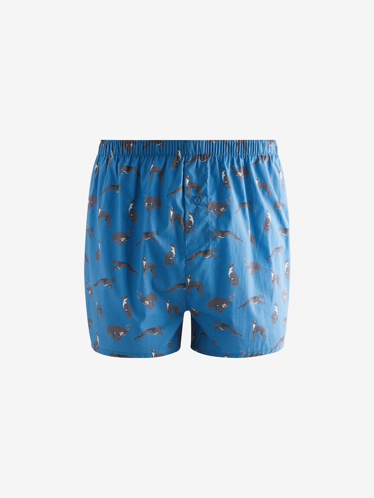 Navy Blue/Red Dog Print 4 pack Woven Pure 100% Cotton Boxers - Image 6 of 7