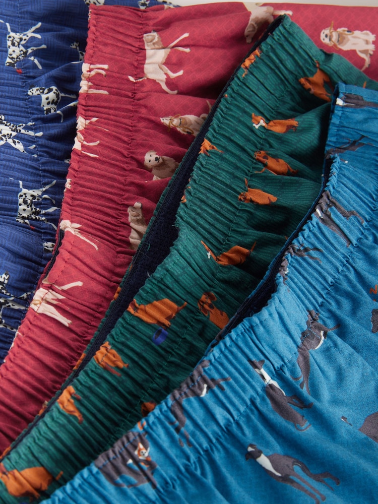 Navy Blue/Red Dog Print 4 pack Woven Pure 100% Cotton Boxers - Image 7 of 7