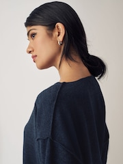 Navy Notched Neck Long Sleeve Ribbed Jumper - Image 4 of 6