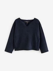 Navy Notched Neck Long Sleeve Ribbed Jumper - Image 5 of 6