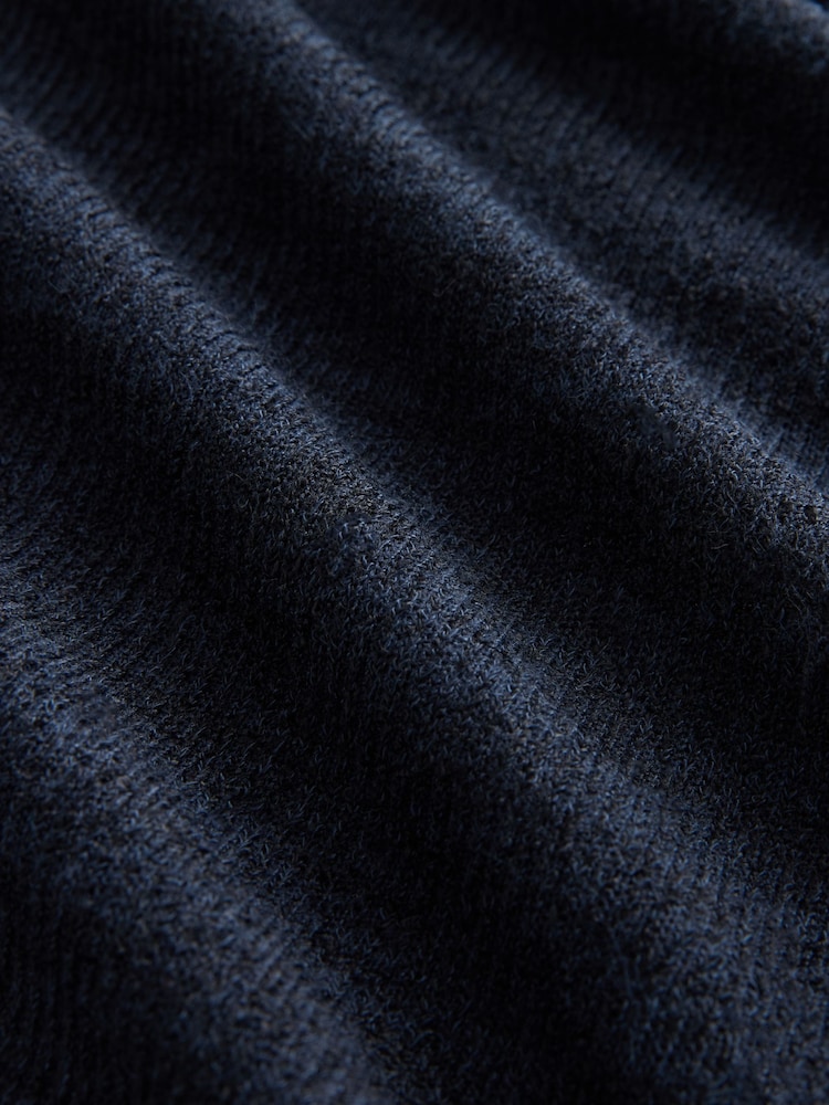 Navy Notched Neck Long Sleeve Ribbed Jumper - Image 6 of 6