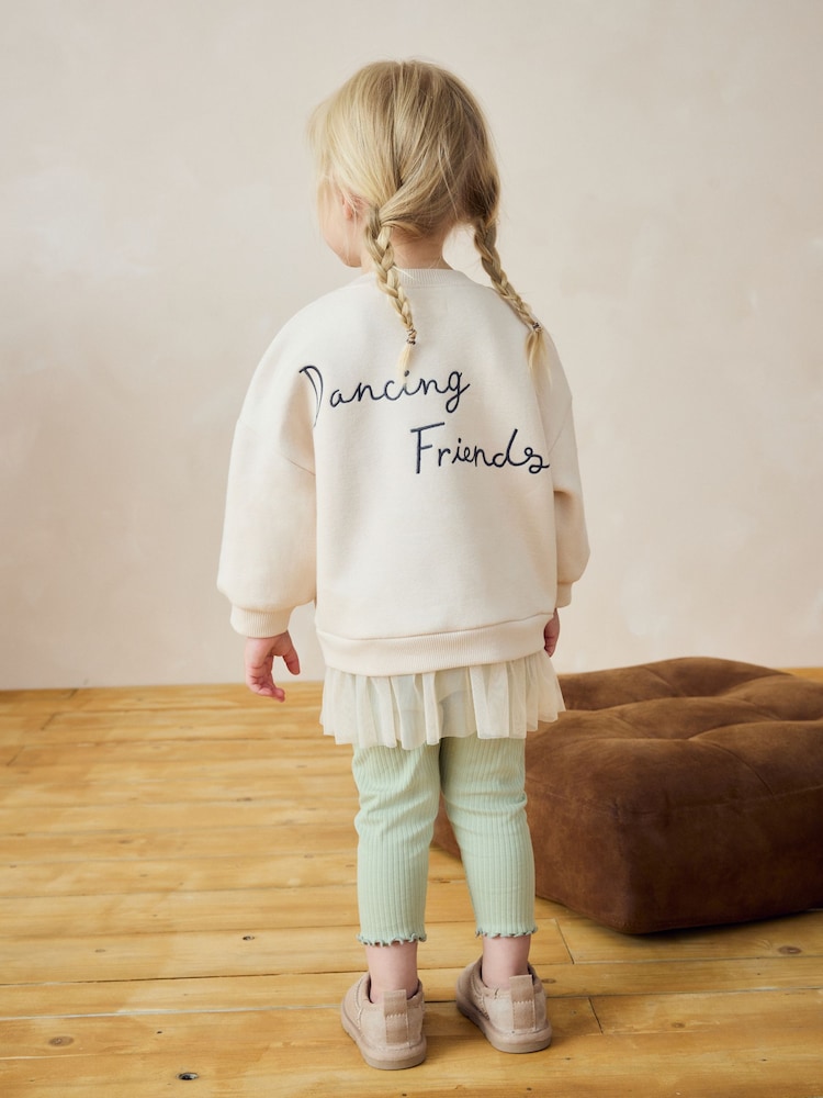Pale Pink Mesh Hem Sweatshirt & Leggings Set (3mths-7yrs) - Image 3 of 8