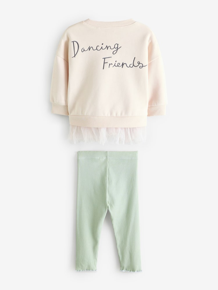 Pale Pink Mesh Hem Sweatshirt & Leggings Set (3mths-7yrs) - Image 6 of 8