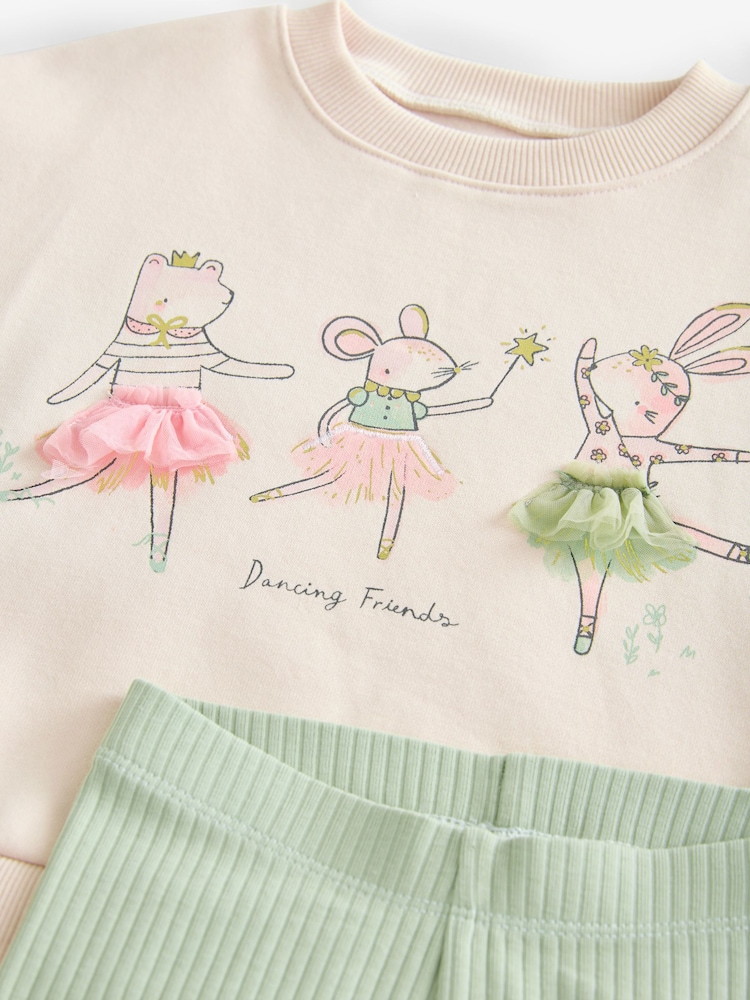 Pale Pink Mesh Hem Sweatshirt & Leggings Set (3mths-7yrs) - Image 7 of 8