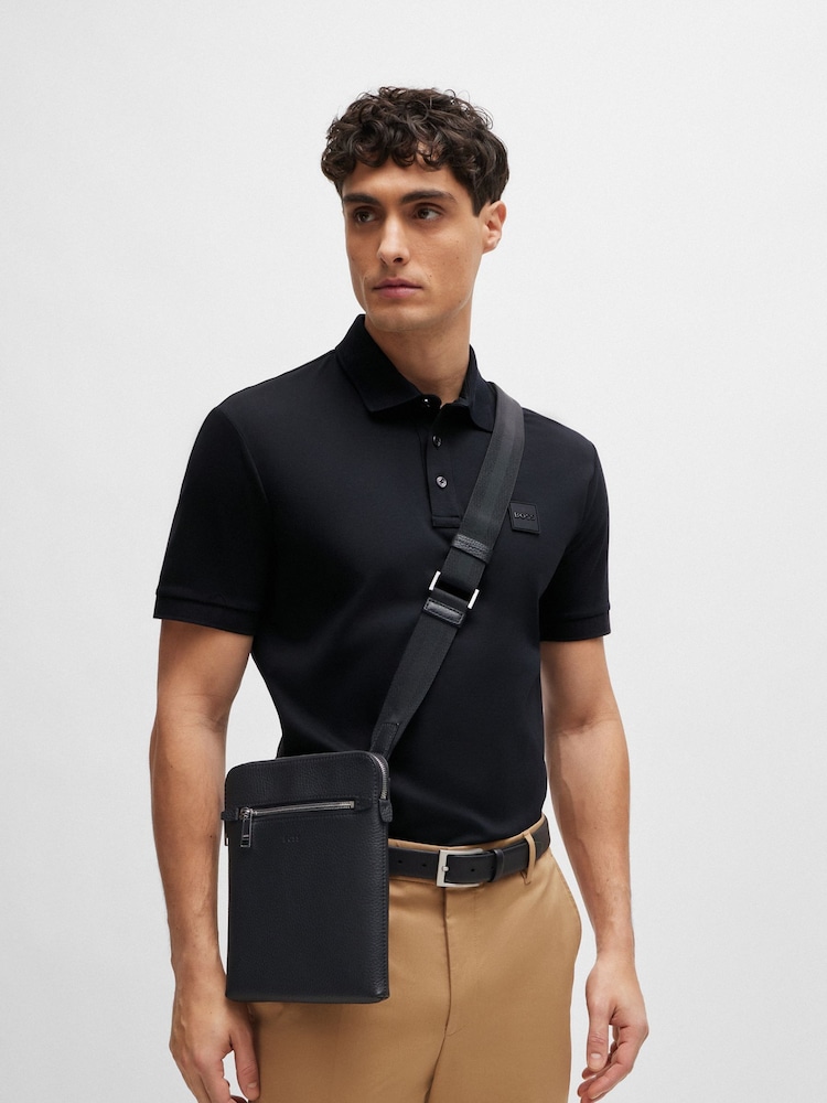 BOSS Black Embossed-Logo Envelope Bag In Grained Leather - Image 1 of 2 BOSS Black Embossed-Logo Envelope Bag In Grained Leather - Image 1 of 2