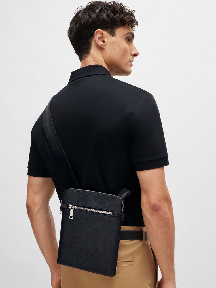 BOSS Black Embossed-Logo Envelope Bag In Grained Leather - Image 2 of 2 BOSS Black Embossed-Logo Envelope Bag In Grained Leather - Image 2 of 2