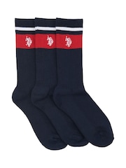 U.S. Polo Assn. Blue Brand Stripe Mens Sports Socks 3 Pack - Image 1 of 3