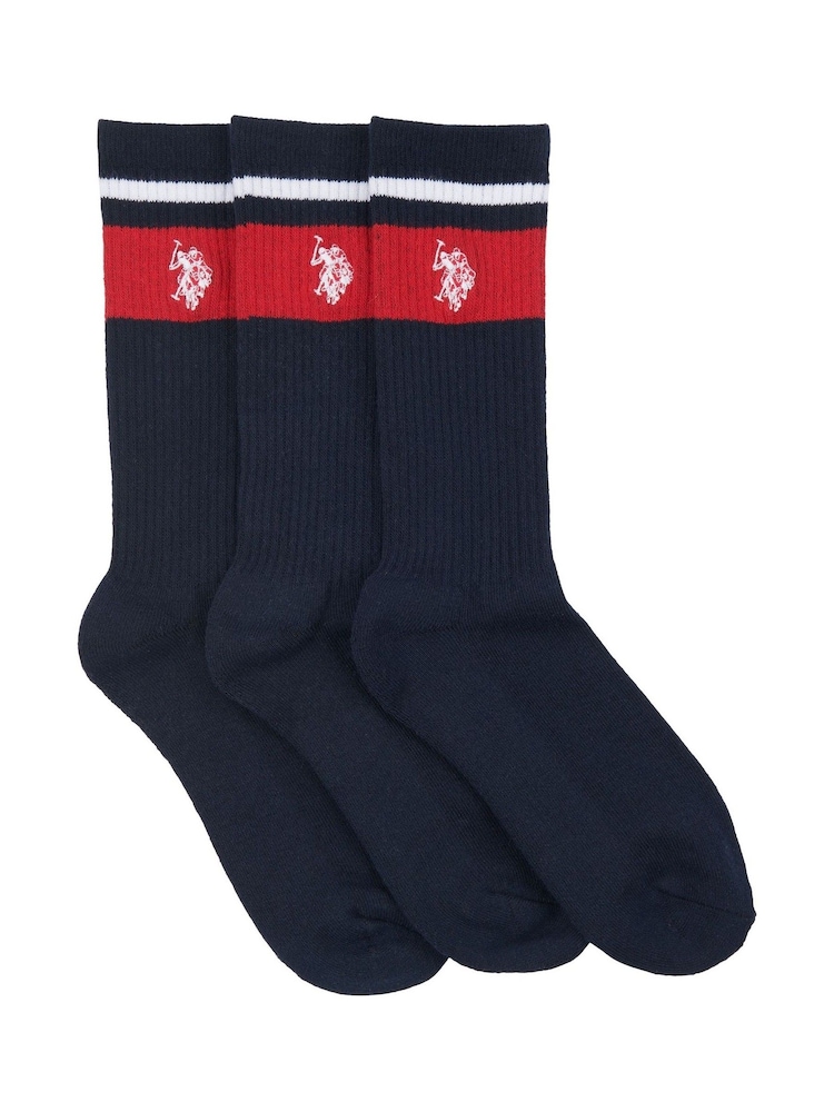 U.S. Polo Assn. Blue Brand Stripe Mens Sports Socks 3 Pack - Image 1 of 3