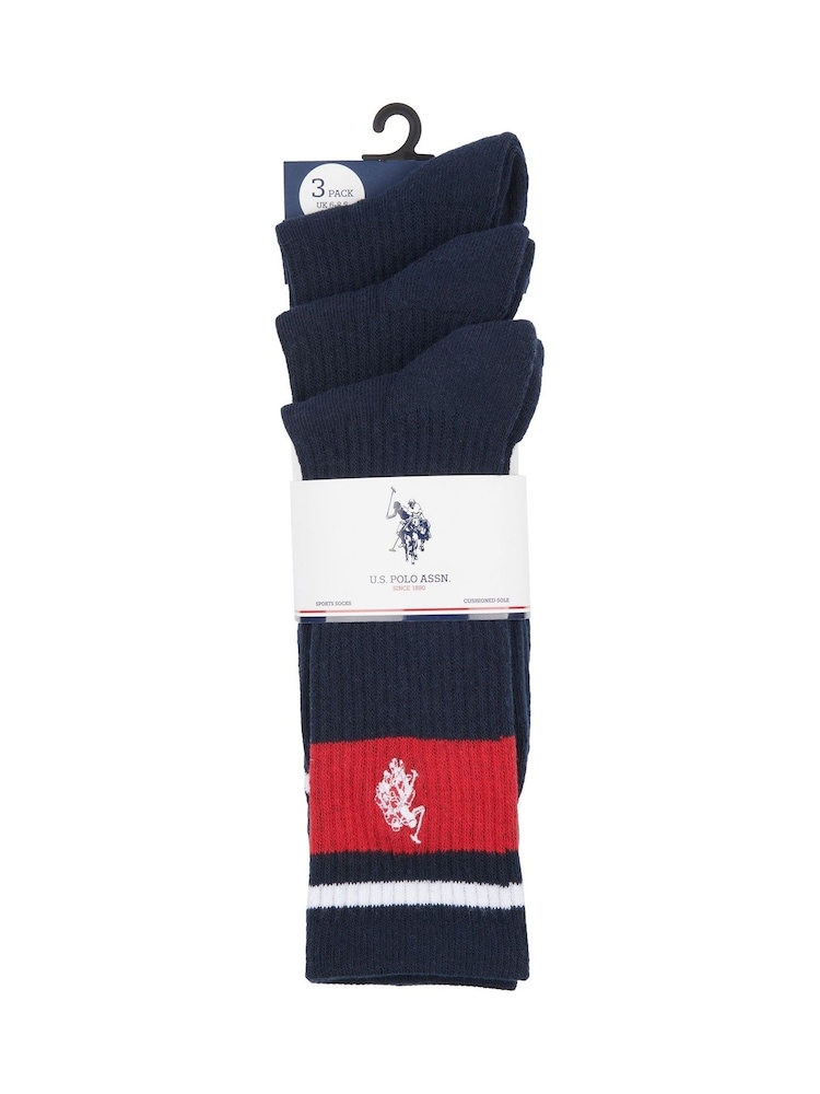 U.S. Polo Assn. Blue Brand Stripe Mens Sports Socks 3 Pack - Image 2 of 3