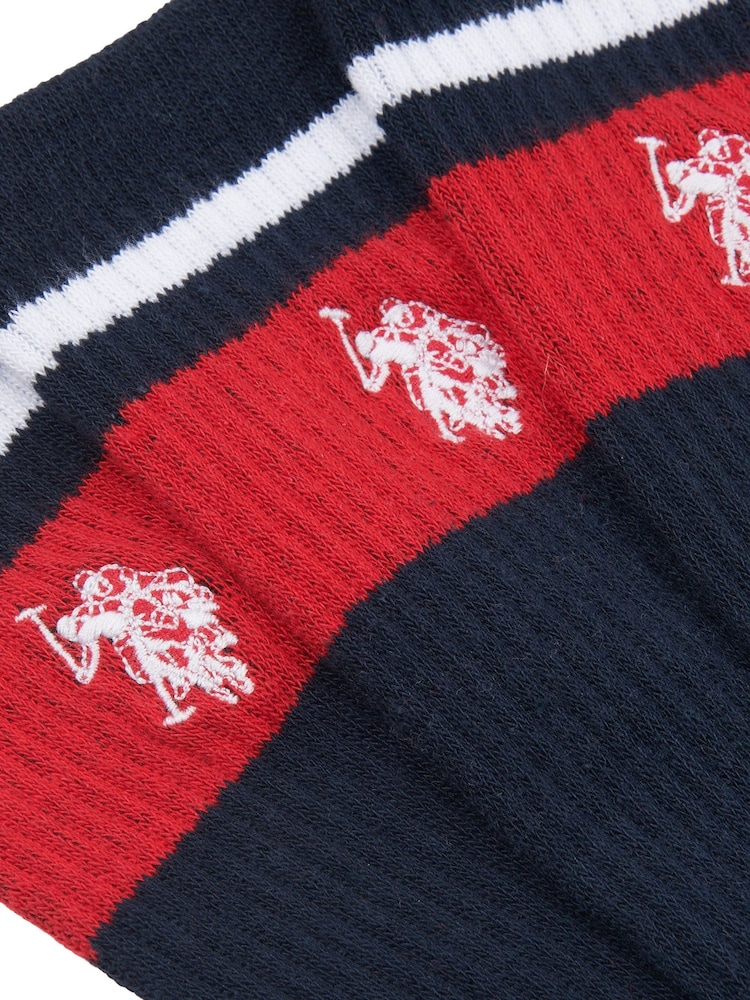 U.S. Polo Assn. Blue Brand Stripe Mens Sports Socks 3 Pack - Image 3 of 3