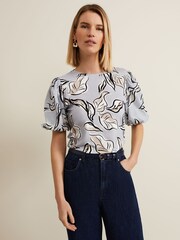 Phase Eight Blue Aaliyah Woven Sleeve Top - Image 1 of 6