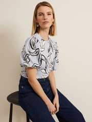 Phase Eight Blue Aaliyah Woven Sleeve Top - Image 4 of 6