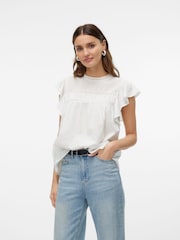 Белый - Блузка с короткими рукавами и кружевной отделкой VERO MODA - Image 1 of 6