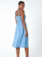 Roman Blue Denim Frill Button Through Midi Dress - Image 3 of 5