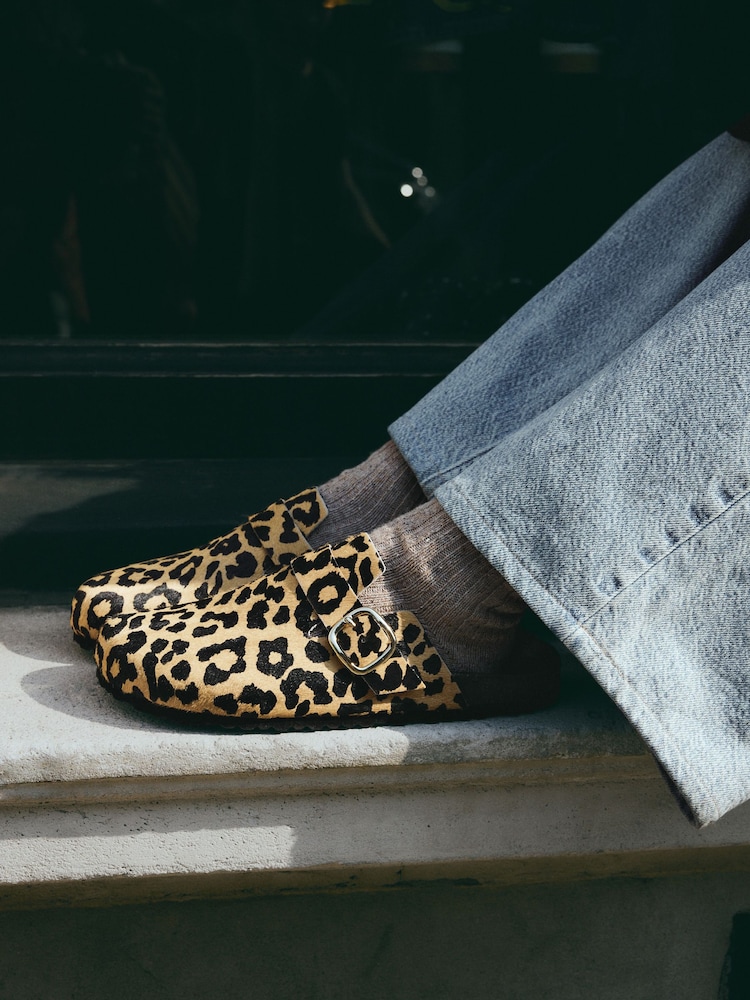 Leopard - Saboți cu talpă confortabilă din piele Forever Comfort® - Image 1 of 5