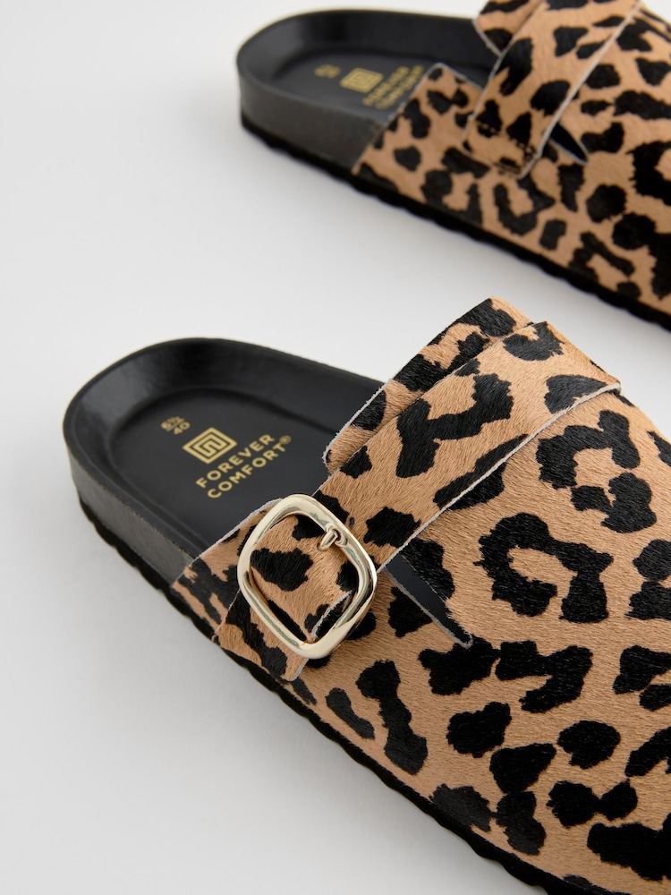 Leopard Standard Fit Forever Comfort® Leather Footbed Clogs - Image 3 of 5