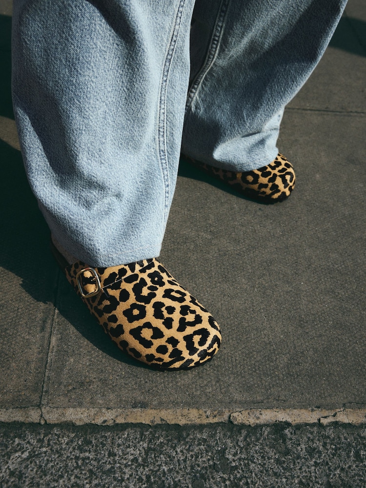 Leopard Standard Fit Forever Comfort® Leather Footbed Clogs - Image 6 of 11
