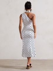 Club L London White & Black Golden Girl Polka Dot Asymmetric High-Neck Flared Midi Dress - Image 2 of 5