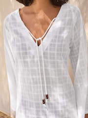 White 100% Cotton Kaftan Cover-Up - Image 3 of 6
