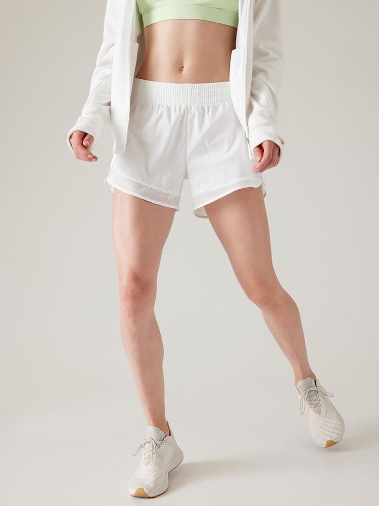 Athleta White Mesh Racer Run 4" Shorts - Image 1 of 2